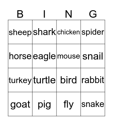 Animals Bingo  Bingo Card