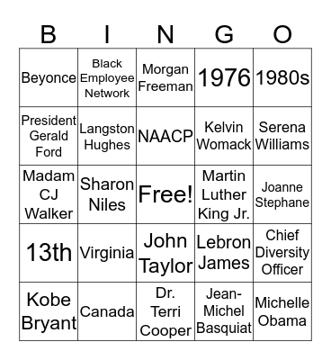 Black History Trivia  Bingo Card