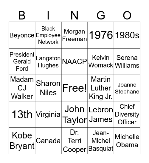 Black History Trivia  Bingo Card