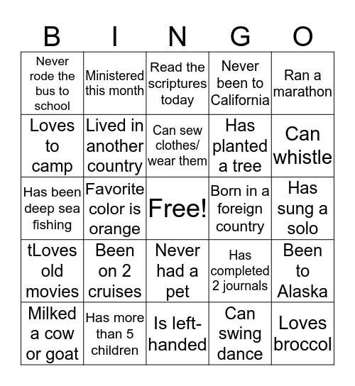 All About Me Bingo Card