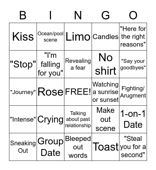 Bachelorette Bingo Card