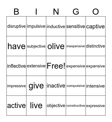 -IVE Words Bingo Card