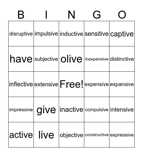 -IVE Words Bingo Card