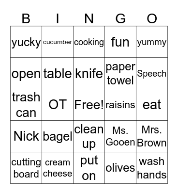 Bagel Face Bingo Card