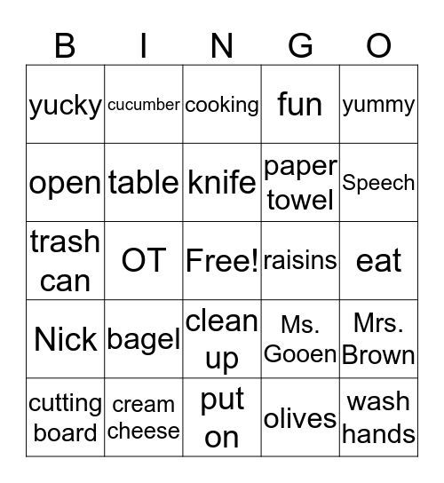 Bagel Face Bingo Card