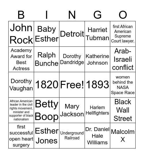 Black History Facts Bingo Card