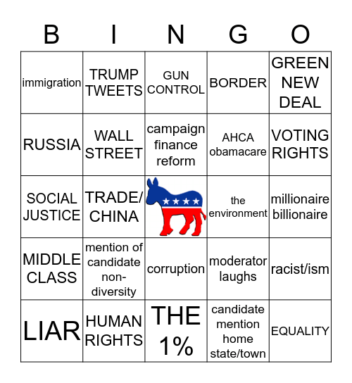 FEBRUARY 25 DEMOCRATIC CEBATE Bingo Card