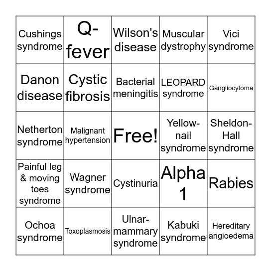 Rare Disease Day 2020 Bingo Card