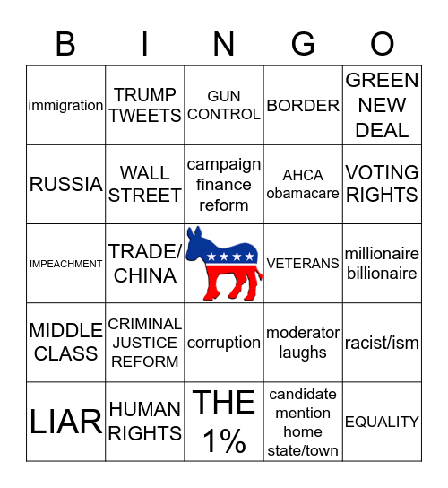 FEBRUARY 25 DEMOCRATIC CEBATE Bingo Card