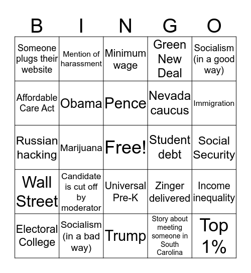 Democratic Debate Bingo (2/25/20) Bingo Card