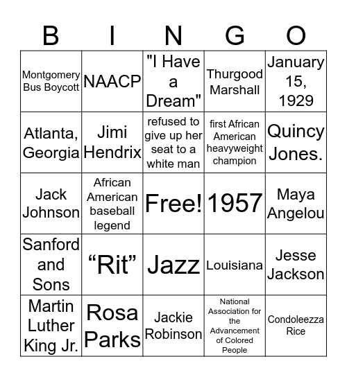 Black History Facts Bingo Card