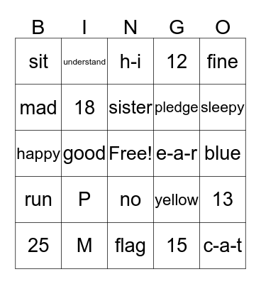 ASL  Bingo Card