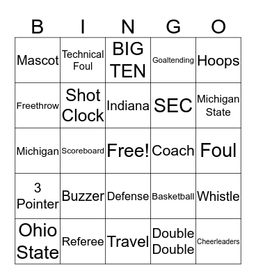 March Madness Bingo Card
