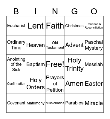 mass Bingo Card