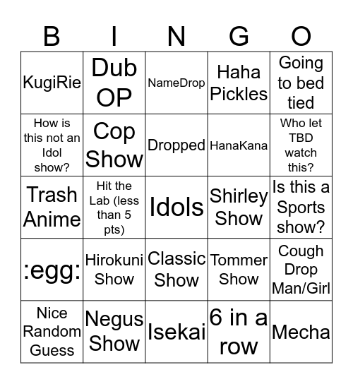 hmq Bingo Card