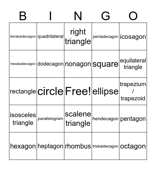 2-D Figures! Bingo Card