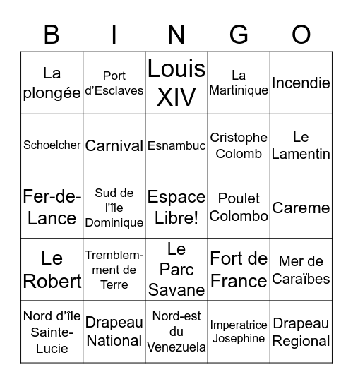 Bingo de La Martinique Bingo Card
