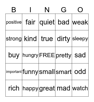 Synonym BINGO Card