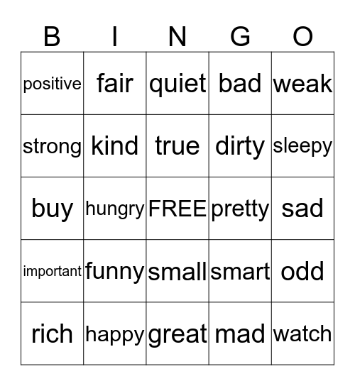 Synonym BINGO Card