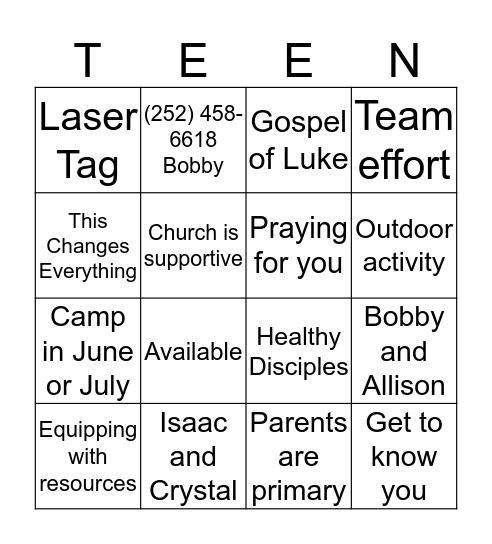 March Parent Meeting Bingo Card