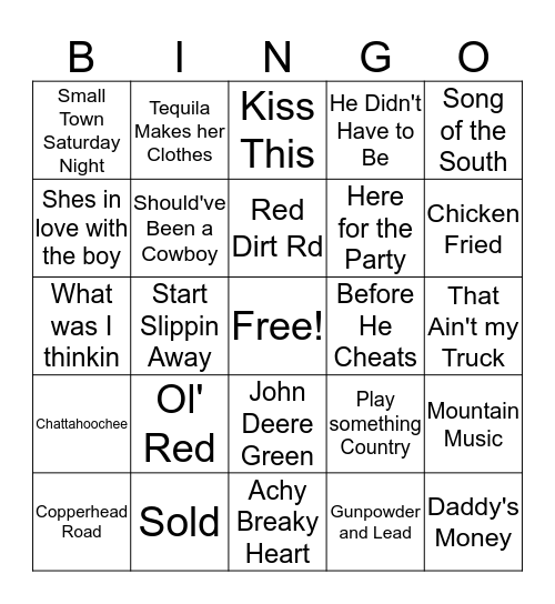 Country Bingo Card