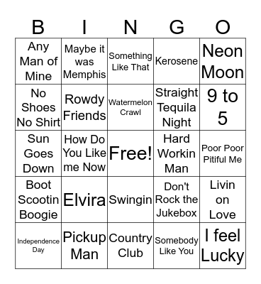 Country Bingo Card