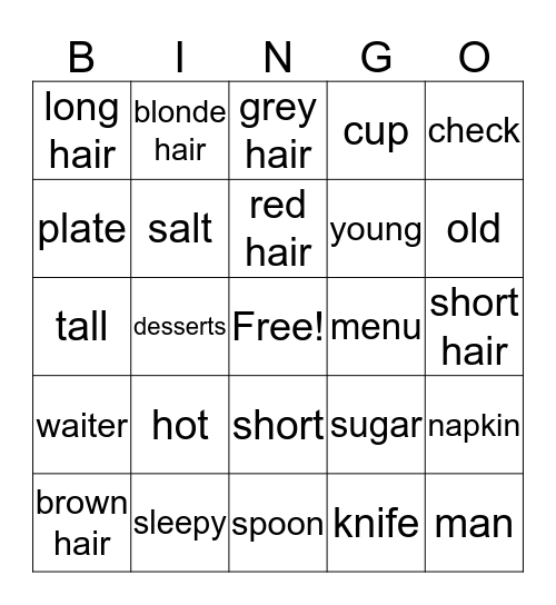 restaurants Bingo Card