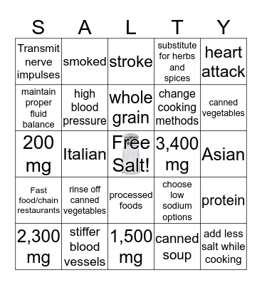 SALTY bingo Card