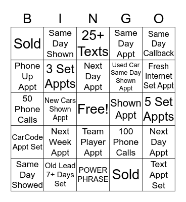 NEW BDC BINGO!! Bingo Card