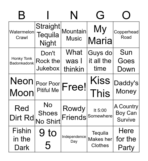 Country Bingo Card