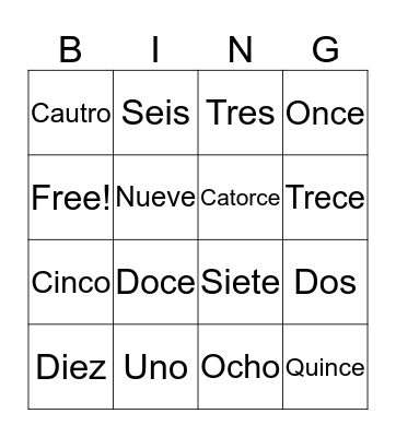 Numeros Bingo Card