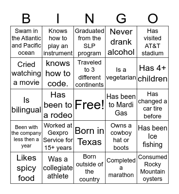 Gexpro Bingo Card