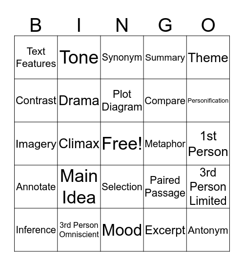 ELA Bingo Card