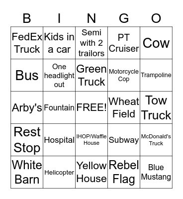 Car Bingo Card