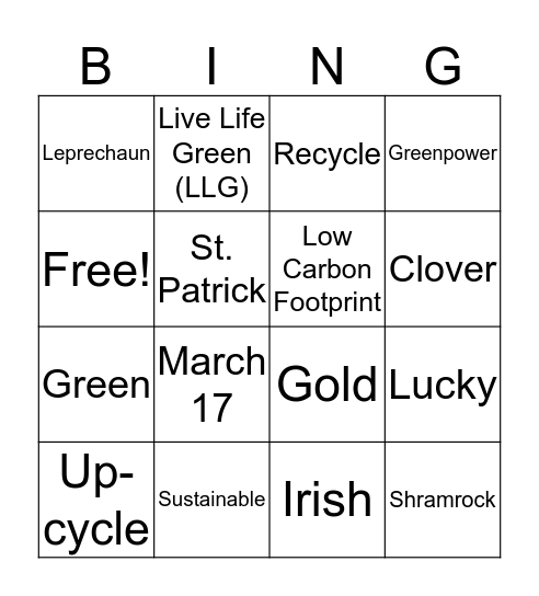 LLG St. Patrick's Day Bingo Card