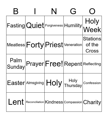 Ash Wednesday Bingo Card