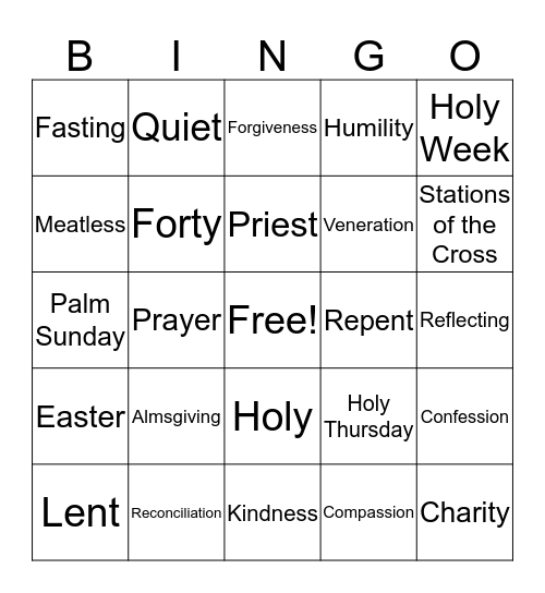 Ash Wednesday Bingo Card