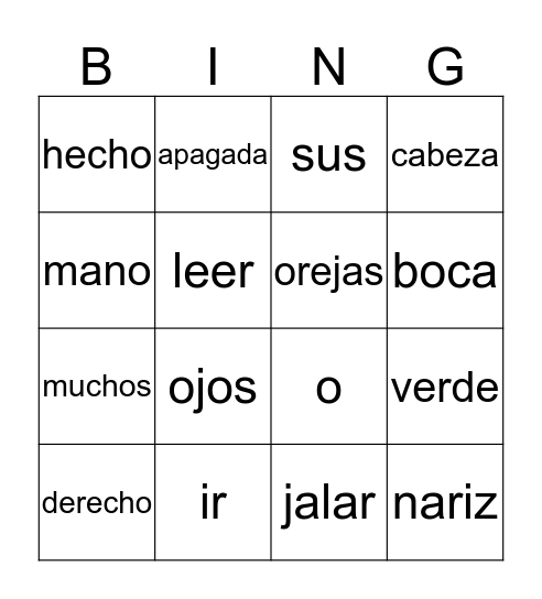 Palabras de uso frecuente Bingo Card