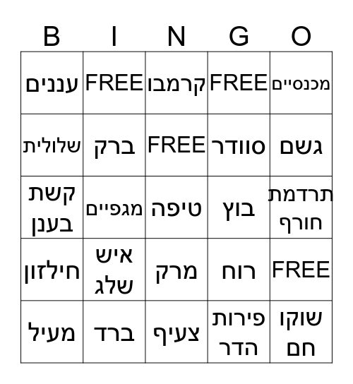 Whinter word BINGO  Bingo Card