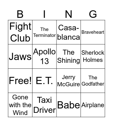 Movie Quote Bingo Card