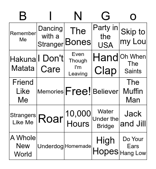 Music Bingo Card