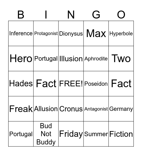 ELA END OF YEAR BINGO Card