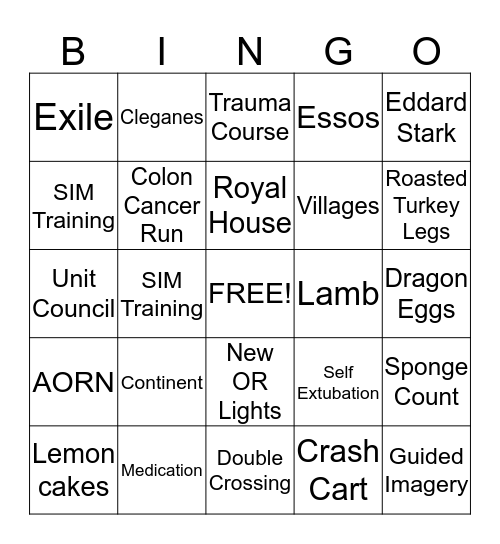 GAME OF ZONES Bingo Card
