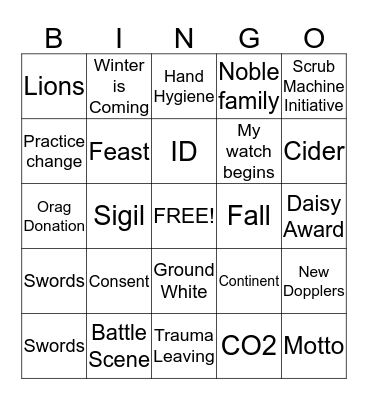 GAME OF ZONES Bingo Card