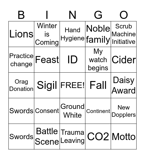 GAME OF ZONES Bingo Card