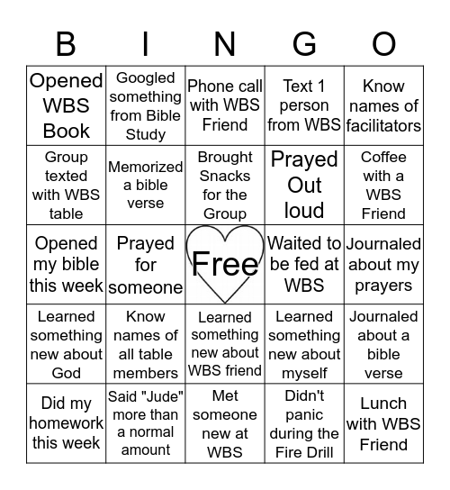 WBS Bingo Card