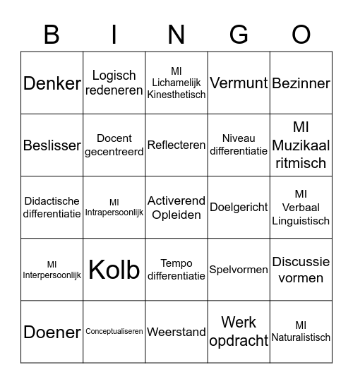 Activerend Opleiden Bingo Card