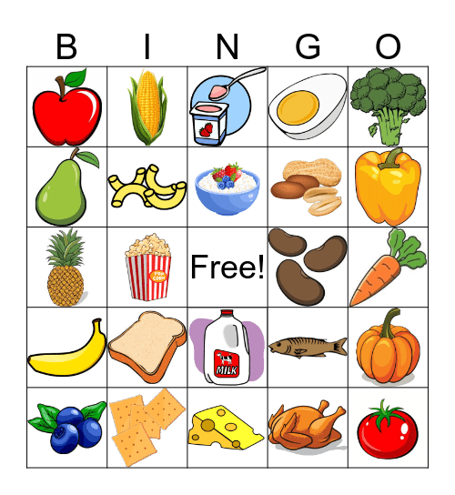 Healthy Food Group BINGO Card