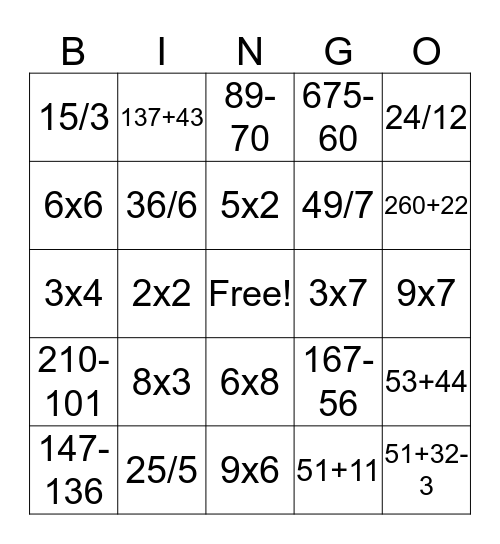 Math Bingo Eagles Bingo Card