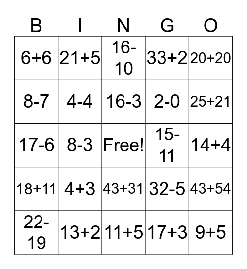 Math Bingo Cubs Bingo Card